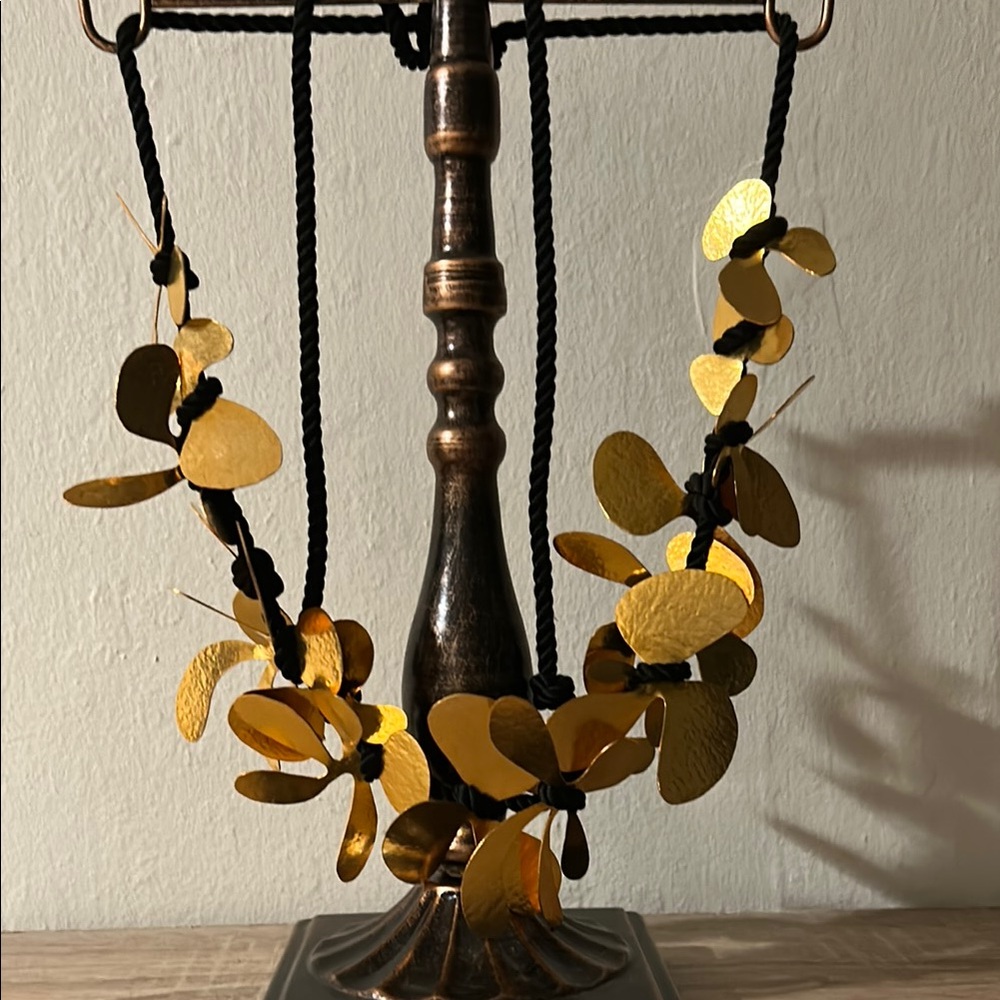 Gold Leaf Coral Necklace with Black Cord
